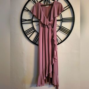 Mumu Dusty Rose Midi Mock wrap dress